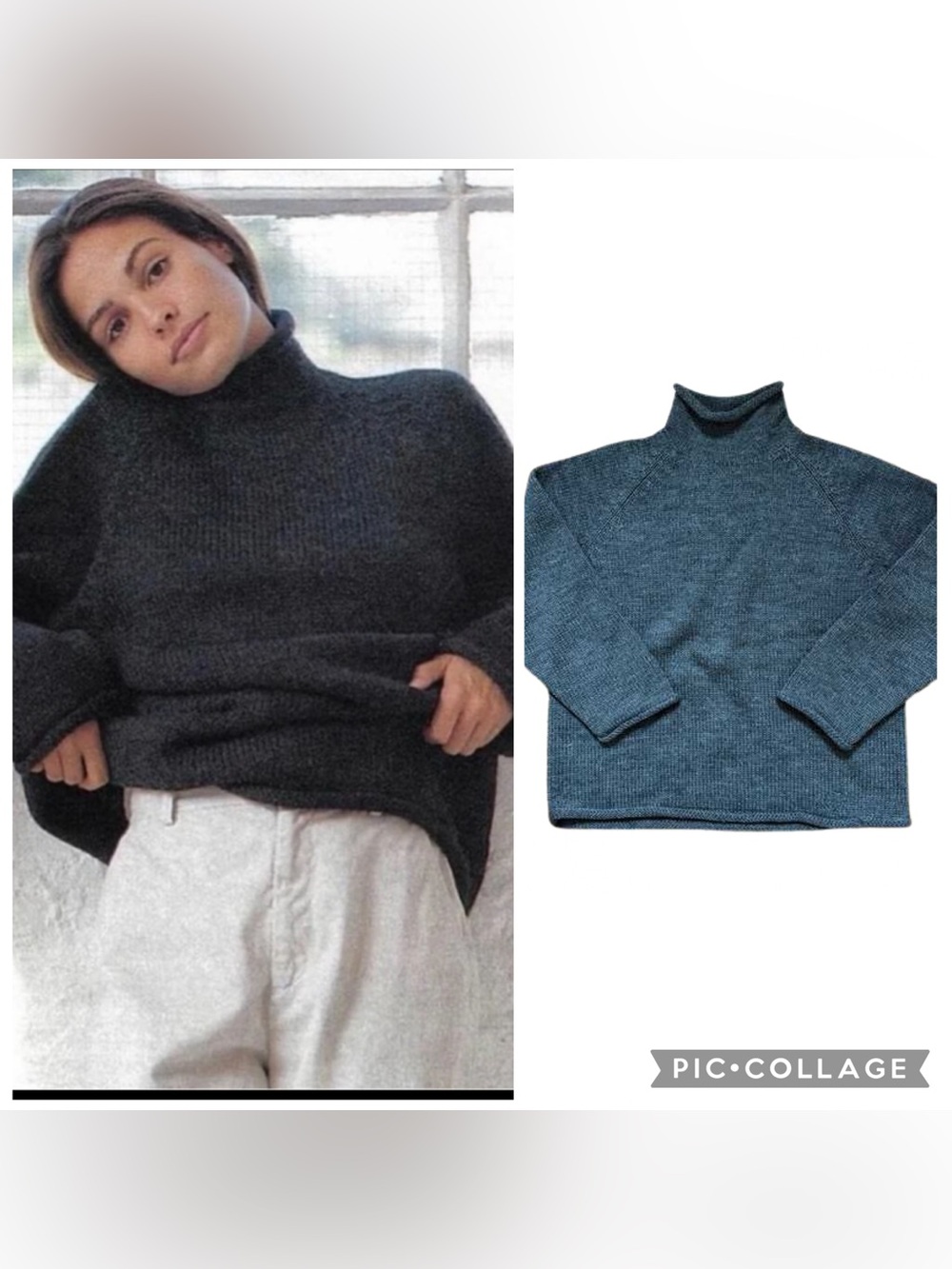 J. Crew Vintage Wool Rollneck Roll Neck Grey Pullover Sweater Chunky ‎ L